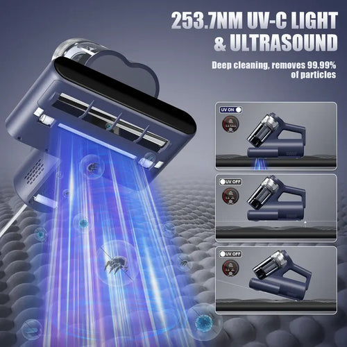 Teant UV Mattress Vacuum Cleaner – 600W 16Kpa Handheld Mite Remover with HEPA Filter, Hot Air, LED Display & Aroma Function